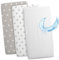 Sábanas Ajustables para Cochecito de bebé Juego de 3: 83 x 50 cm - 2 sábanas + 1 Protector de colchón Impermeable - Accesorios para Cuna de bebé y minicuna Estrellas Blanco Gris
