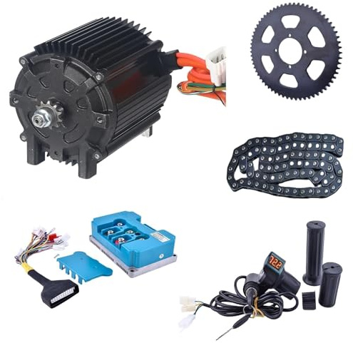 Kunray 72V 5000W Electric Brushless DC Motor Kit Temperature Sensing Motor Electric Go Kart Motor 6800RPM High Speed Motor 100A 24 Mosfet Controller for Razor Dirt Bike, Electric Motorcycles(72V5000W)