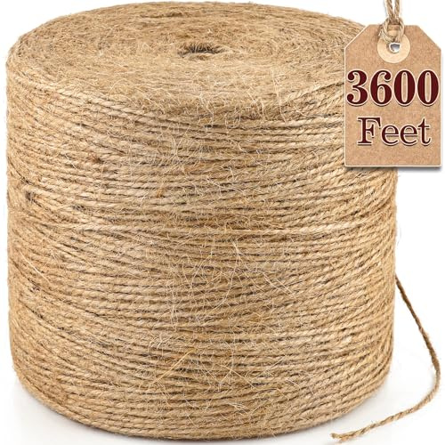XSEINO 3600 Feet Natural Jute Twine Strong Garden Twine Rope for Arts Crafts Gift Wrapping Gardening Tomato Climbing Plant Tie Floristry Packing Decor