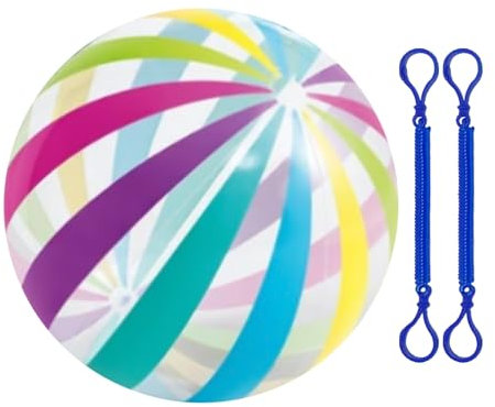 Pallone da spiaggia a strisce colorate da 1 pezzo e corda a molla gonfiabile da 2 pezzi, pallone da spiaggia gonfiabile, forniture per piscina