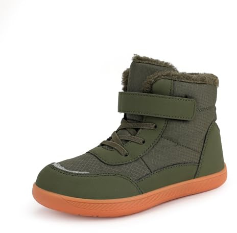 Dinint Toddler/Little/Big Kids Barefoot Shoes Girls Boys Winter Wide Toe Box Fur Lined Warm Anti-Slip Minimalist High Top Snow Boots