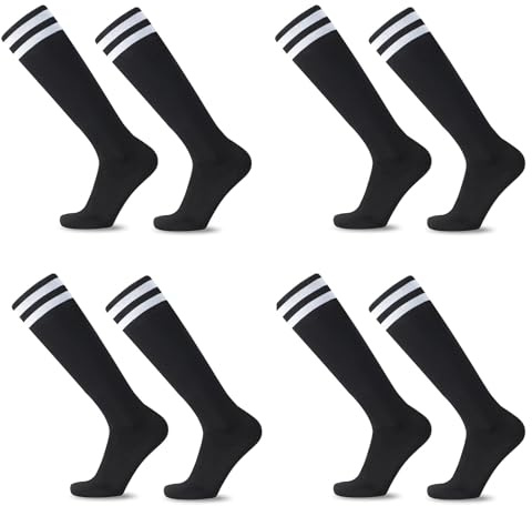 HAGOT 4 pares de Calcetines de Fútbol para Niños, Calcetines de Deporte Largos Niños Niñas, Elásticos Entrenamiento Transpirables para Fútbol, Baloncesto, Rugby, Correr, 5-12 Años, Blanco