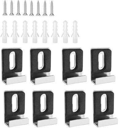 0XBIT Soporte Espejo Pared, 8 Piezas Plateadas Clips para Espejo Baño, Acero Inoxidable Forma U Soporte de Vidrio Clip, con Tornillos y Tubo Expansión, para Marcos Fotos, Espejos