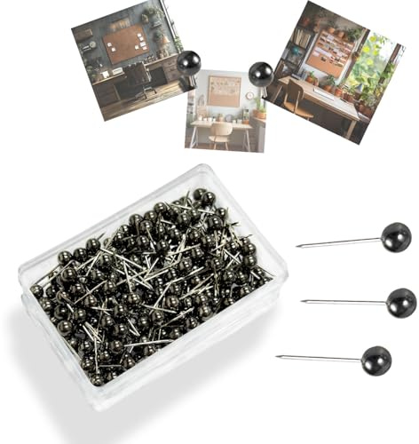 QQdou Pushpins, Travel Map Pins, Round Head Drawing Pins, Small Thumb Tacks, Marking Pushpins for Cork Board, World Map Pin, Notice Board Picture Photo Bedrooms Home Office School DIY Craft(Black)