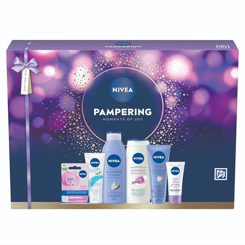 NIVEA Pampering Moments of Joy Gift Set (6 Products) – Women's Gift Set – Includes Shower Cream, Body Lotion, Lip Balm, Hand Lotion and Moisturising Cream, SPF 15
