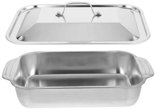 Healifty Plat de Cuisson Acier Inoxydable avec Couvercle Rôtissoire Rectangulaire Profonde pour Poisson et Fruits de Mer pour Barbecue et Four