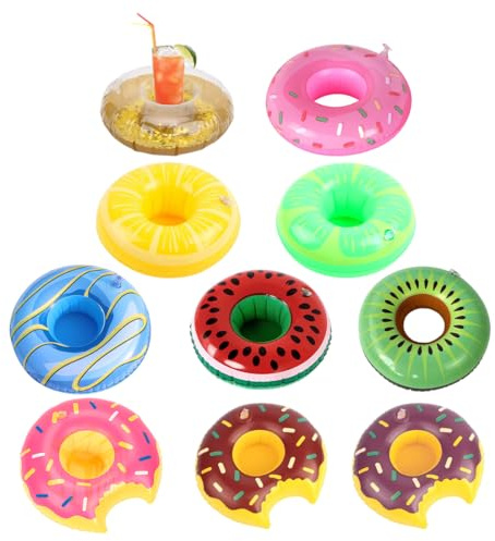 EIHI 10 Piezas Flotador Inflable Posavasos, Flotante Taza Soporte para Fiesta de Piscina Playa Mini Juguetes Hinchables