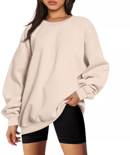M&Catree Sudaderas Mujer Sin Capucha Oversize Jersey Otoño Cuello Redondo Manga Larga Liso Camiseta Casual Sweatshirt Pullover Top - Blanco lechoso, XXL