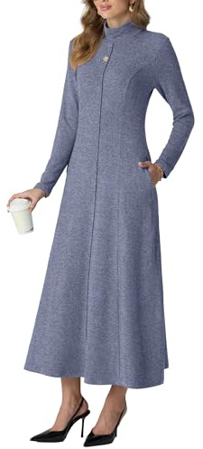 GRECERELLE Womens Maxi Dress Turtleneck Long Sleeve Fall Winter Elegant Casual Daily Work Date Lounge Stretchy Long Dresses for Ladies with Pockets (Denim Blue, S)