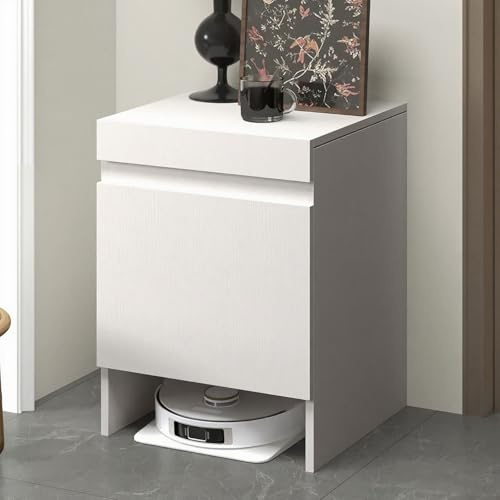 VOLDAX Armario Multiusos Estante De Almacenamiento para Aspiradora Robot, Mesa Auxiliar Multifuncional para Sala De Estar U Oficina(White)