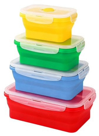 Euablfo 4 Pièces Boîtes à Lunch Pliables, Contenants Pliables Avec Couvercles, Boîtes à Lunch Pliables Avec Couvercles à Pression, Pour le Stockage Des Aliments et La PréParation Des Repas