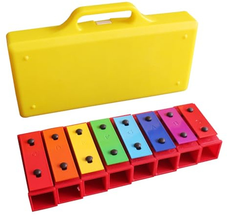 TIKATARER Buntes Metall-Xylophon mit 8 Noten, Glockenspiel-Instrument für Kinder, Pädagogisches Musikspielzeug mit 2 Schlägeln, Ideal für Musikunterrichtsgeschenke für Anfänger, Farbcodierte