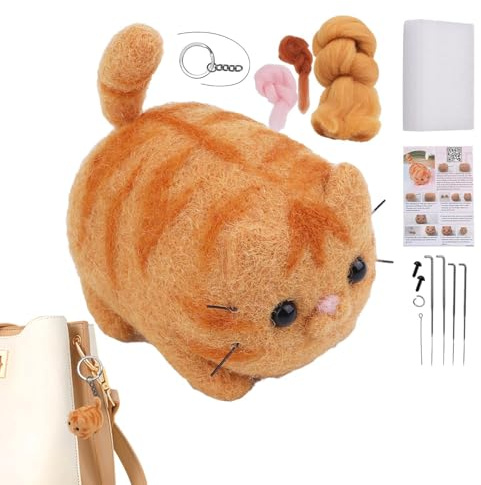 Kit de fieltro de aguja principiante - Set de gato animal hecho a mano, suministros de artes creativas completas, instrucciones paso a paso incluidas, lana herramientas paquete | Proyecto DIY creativo