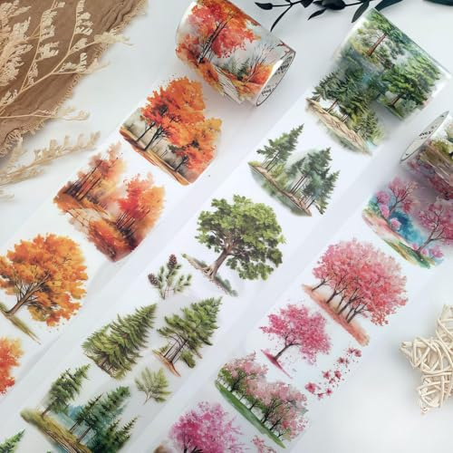 Scrapbook Washi Tape, 3 Rotoli Di Adesivi Per Scrapbooking, Adesivi Trasparenti A Tema Alberi Della Foresta, Accessori Per Bullet Journal, Album Fotografici, Quaderni (Forest 2)