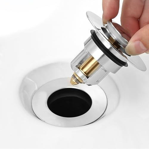 Laphontab Tappo per lavandino, tappo di scarico pop-up, in acciaio inox per fori di scarico da 25 – 38 mm, tappo anti-intasamento con filtro di scarico, tappo per lavello, 1 confezione