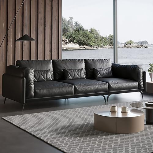 Nordisk modern minimalistisk lädersoffa, massiv träram, rymlig och mjuk soffa, modern stor storlek, lämplig för vardagsrum/kontor/lägenhet.