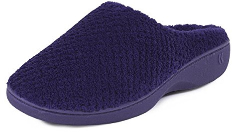 Isotoner Womens Ladies Luxury Memory Foam Plush Lined Mule Slippers with Non Slip Sole Blue Navy
