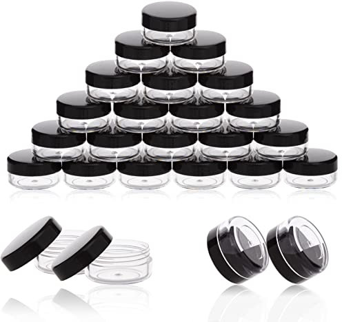 ZEJIA 3 Gram Cosmetic Containers 50pcs Sample Gram Plastic Containers Lotion Jars Makeup Sample Containers with Lids BPA Free (Black)