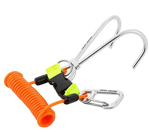 Gancho Arrecife Buceo,Buceo Arrecife Gancho de Acero Inoxidable Gancho de Arrecife Gancho Doble de Buceo Accesorios de Seguridad de Buceo con Espiral Cordón Hebilla de Liberación Rápida(Naranja)