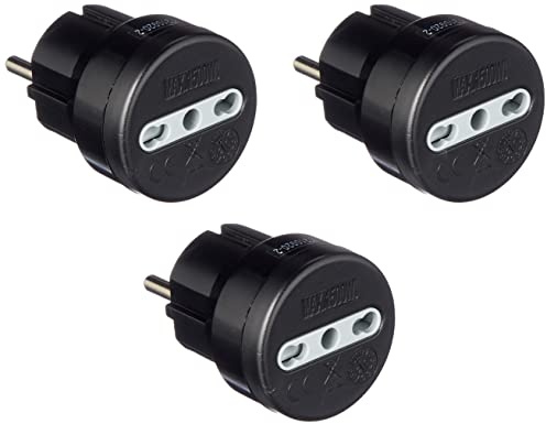 Electraline 92381 10/16 A stickkontakt, lämpligt för resor i Tyskland, Spanien, Portugal, Österrike, Grekland, Turkiet, svart, 3-pack