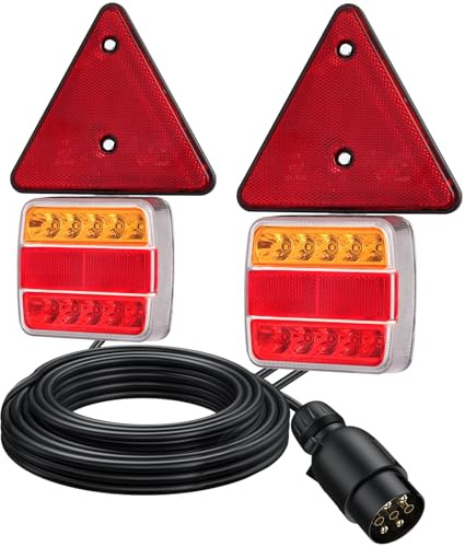PROZOR 2PCS Luz Trasera para Remolque Magnético 18 LED Lámpara Trasera Ámbar IP65 con Cableado 7.5m Piloto Trasero con Reflector Triangular y Homologado Impermeable para Remolque Camión Caravana 12V