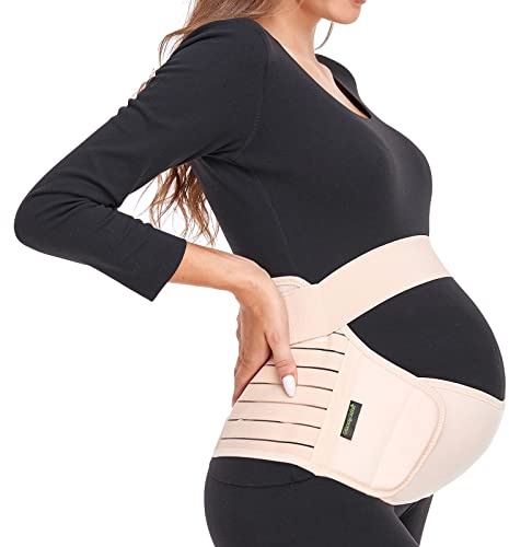 ChongErfei Maternity Belt, Pregnancy 3 in 1 Support Belt for Back/Pelvic/Hip Pain, Maternity Band Belly Support for Pregnancy Belly Support Band (M: Fit Ab 35.5-47.3, Beige)