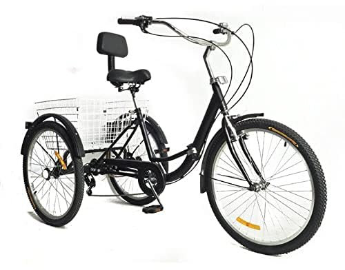 KOLHGNSE Dreirad Für Erwachsene 24 Zoll Fahrrad 3-Rad-Dreirad Fahrrad 7-Gang mit Einkaufskorb für Erwachsene, Senioren, Frauen (EIN Korb)