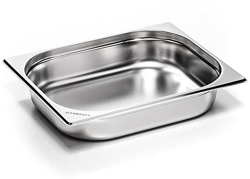 Forgast Contenitore Gastronorm GN 1/2 in Acciaio Inox, Dimensioni 32,5x26,5x6,5 cm, Vaschetta Gastronorm, Vassoio, Resistente alla Temperatura, Lavabile in Lavastoviglie