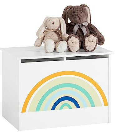 SoBuy Scatola giocattolo per bambini Contenitore portagiochi Scatola porta giochi con coperchio Bianco+Arcobaleno 62x40x44cm KMB70-W