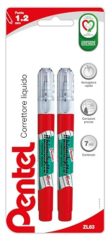 Pentel ZL63 Il Bianchetto Micro, correttore a penna punta fine 7 ml, 2 pezzi