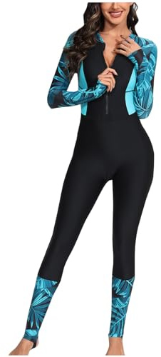 Today Deals Women One Piece Swimsuit Wetsuit Full Length Rash Guard Sets Sports Swimming Costume Diving Suit Athletic Swimwear Surfing Suit Ladies Long Sleeve Sun Protection Swimsuit with Zip Swimwear
