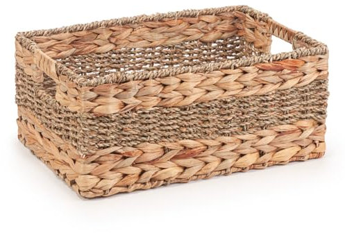 Woodluv Wicker Storage basket, Hand woven Display Hampers, Bathroom Bedroom Storage Basket for Shelves, Home or Office, Home Décor, 35 x 24 x 15 cm - Large