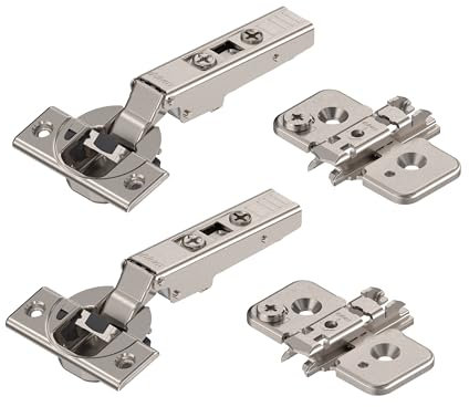 BLUM CLIP TOP BLUMOTION - Bisagra para muebles (2 unidades, 110°, recta, con muelle, tornillos, tope de esquina + placa de montaje en cruz excéntrica, acero, tornillos, distancia de 0 mm)