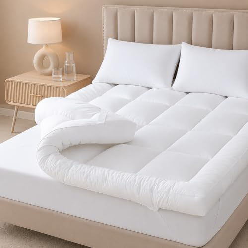 LOOMERIG Surmatelas en microfibre Premium de 10 cm/4 pouces pour lit Super King - Surmatelas doux et moelleux avec piqûres en carré pour un confort amélioré (Super King - 182x200cm)