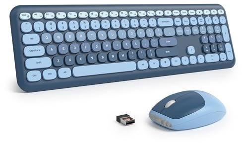 SOLIDEE Combo Tastiera e Mouse Wireless Colorato,Tastiera Retro per Macchina da Scrivere 2.4GHz,104 Tasti con Tastierino Numerico,Tastiera a Membrana Silenziosa(Americana QWERTY)(SeaBlue Gradient)