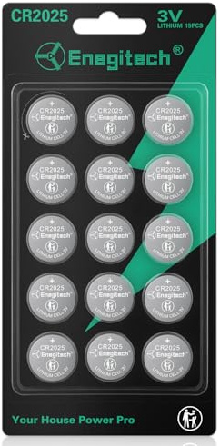 Enegitech CR2025 Lithium Coin Batteries Button 2025 3V Lithium Battery Use in Key Fobs, Fitness Watches, 3D Glasses, Calculators, Remote Controls, Thermometers (15 Pack)