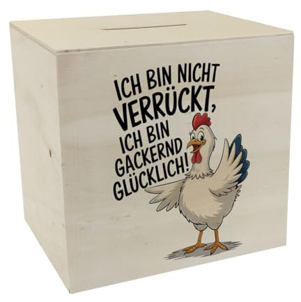 Fröhliches Huhn Gackernd Glücklich Spardose aus Holz Lustiges Hühnchensparschwein für Kinder und Tierliebhaber