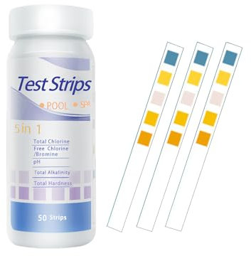 50Pcs Hot Tub 5 In 1 Test Strips, pH Test Strips, PH Tester for Drinking Water, Pool Water Testing Kit for Chlorine, Bromine, Hardness, PH and Total Alkalinity