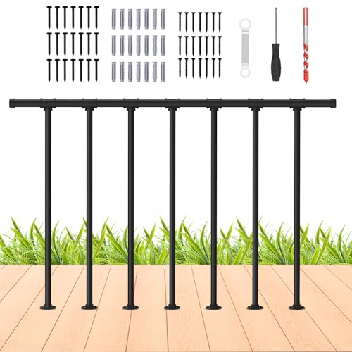 smusei Handlauf Deck Geländer Metall Veranda Geländer Guard Rail Kit mit Balustern, Schmiedeeisen flache Geländer Kit für Deck, Veranda und Balkon, Schwarz
