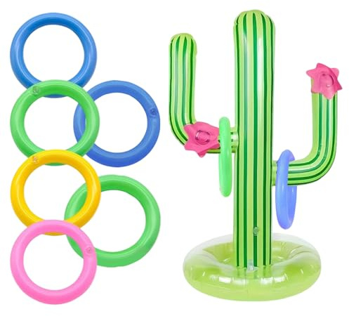 Inflatable Cactus Ring Toss Game Set, Inflatable Cactus with 6 Rings, Hawaiian Party Decorations, Fun Party Game for Kids & Adults, Swimming Pool Toy TAGMEIU Cactus Limbo Game