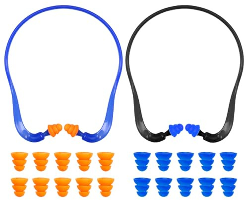 Juego de 12 protectores auditivos, 2 juegos de protectores auditivos con 10 pares de tapones de repuesto, protección auditiva para trabajo, sueño y viajes, cómoda protección auditiva para conciertos