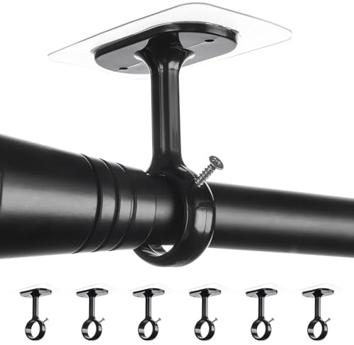 Gardinstång utan borrning, justerbar tak/vägghållare, kompatibel med stänger Ø 25–32 mm, perfekt för badrum, kök, fönster, garderob (set om 6, svart)