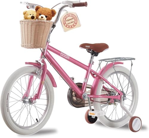 TRIOBLADE Girls Bike 16 18 20 22 Kids Bike Pink Children Bicycle with Stabilizers Basket, Girls Children Bike Gift Ages 2-9 Years Old Adjustable Seat (16 inch)