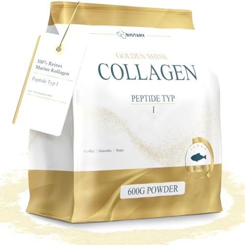 GOLDEN SHINE marint kollagenpulver 600 g rent fiskkollagenhydrolysat | Kollagenpeptider typ 1 med måttsked lättlösliga smakneutrala 60 dagars förbrukning testad kvalitet