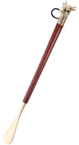 LIGHTAOTAO Calzador Largo Adorno de Vaca para Botas, 46cm | Aleación y Madera, Marrón, Diseño Moderno, para Zapatos y Tacones Altos, Uso Diario