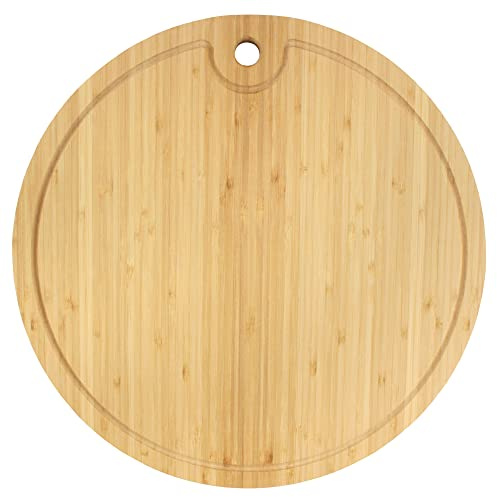 BambooMN Bambu rund skär- och serveringsbräda, Charcuterie Board – 38 cm diameter x 1,9 cm tjocklek – 1 styck