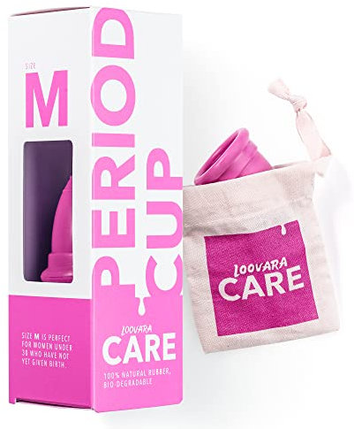 LOOVARA Menstruationstasse Menstrual Cup Größe M aus 100% Naturkautschuk, Vegan, silikonfrei, ohne Bleichmittel, Lebensdauer bis zu 10 Jahre