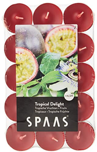 SPAAS 30 Bougies chauffe-plats parfumées, ± 4,5 heures - Tropical Delight, Rouge Vif
