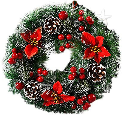 Guirnalda de Navidad en la Puerta Principal, Colgante Ornamento Puerta, Corona Hogar y Fiesta Decoración día de Gracias Corona Adorno de Pared para Navideñas Nudo de Navidad Copo de Nieve 32 CM