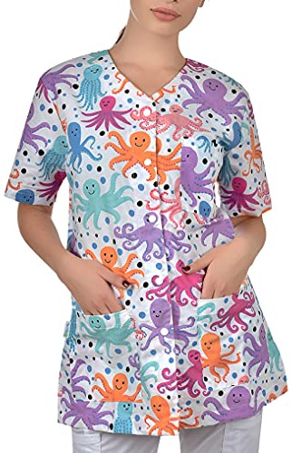 B-well Carina Tunique à Enfiler pour Femme à Manches Courtes et col en V avec Boutons - Multicolore - X-Small